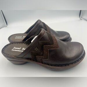 Josef Seibel Chocolate Brown Leather Clog Mule Slide On Women’s Size EU 37 NEW